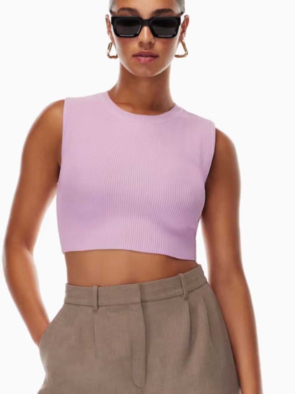 Aritzia Babaton Sculpt Knit Muscle Cropped Tank in Lyrical Lilac